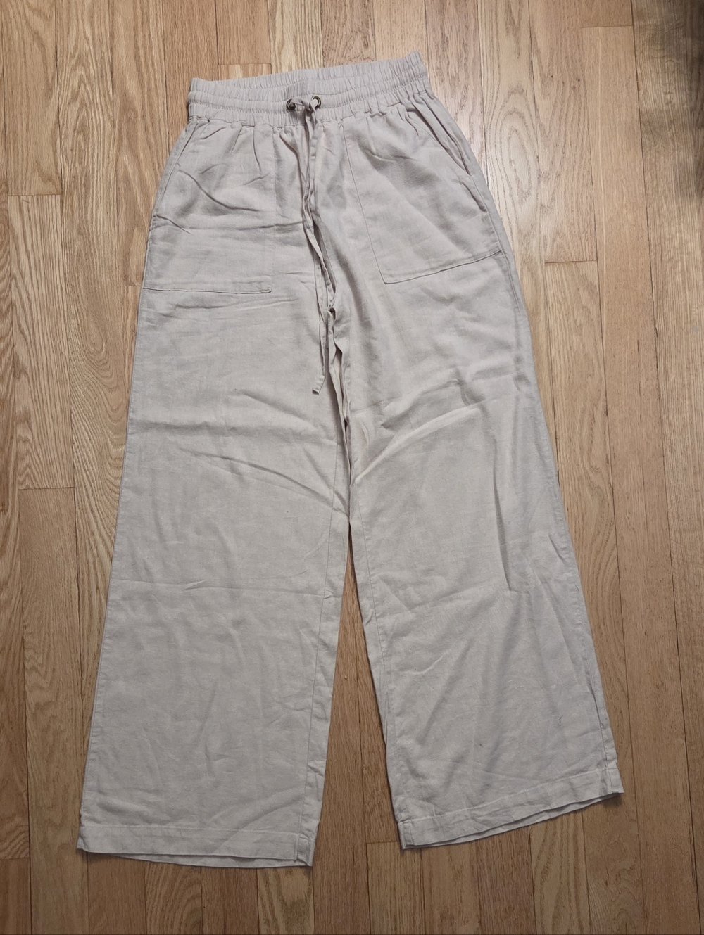 Zenana Outfitters Cream Wide-Leg Drawstring Pants - Picture 3 of 9